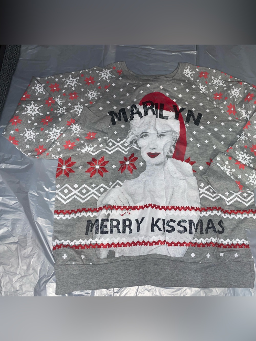 Gray and Red Marilyn Christmas Sweater M